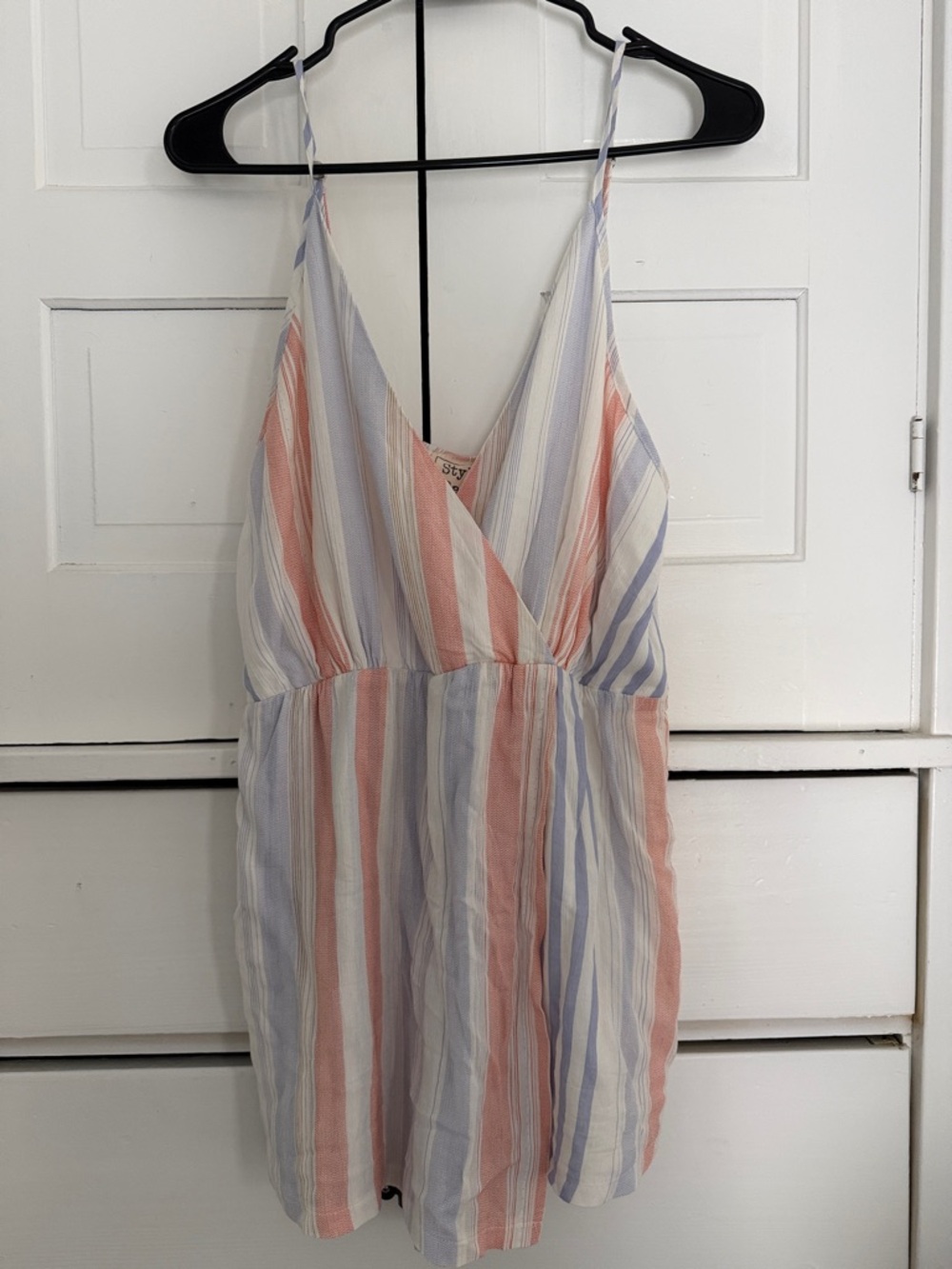 Style Rack Pastel Stripe Romper in Coral, Lavender & White